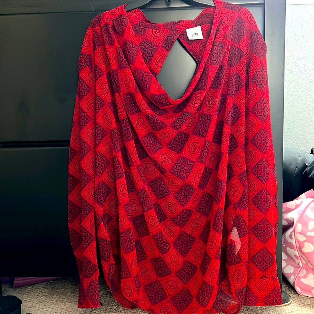 CAbi Diamond Blouse 3125 Red Navy Draped Cut-Out M